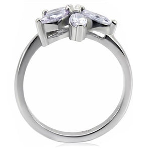 TK084 - High polished (no plating) Stainless Steel Ring with AAA Grade CZ  in Light Amethyst