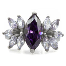 Load image into Gallery viewer, TK085 - High polished (no plating) Stainless Steel Ring with AAA Grade CZ  in Amethyst