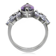 Load image into Gallery viewer, TK085 - High polished (no plating) Stainless Steel Ring with AAA Grade CZ  in Amethyst