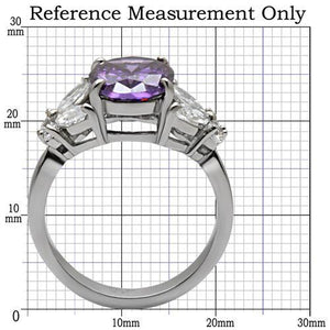 TK086 - High polished (no plating) Stainless Steel Ring with AAA Grade CZ  in Amethyst