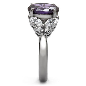 TK086 - High polished (no plating) Stainless Steel Ring with AAA Grade CZ  in Amethyst