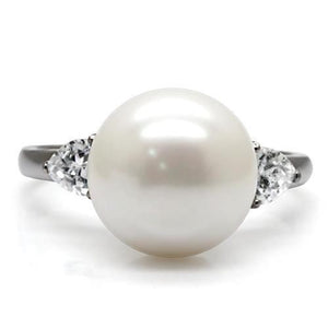 TK090 - High polished (no plating) Stainless Steel Ring with Synthetic Pearl in Aurora Borealis (Rainbow Effect)