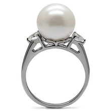 Load image into Gallery viewer, TK090 - High polished (no plating) Stainless Steel Ring with Synthetic Pearl in Aurora Borealis (Rainbow Effect)
