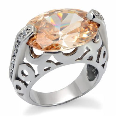 TK092 - High polished (no plating) Stainless Steel Ring with AAA Grade CZ  in Champagne