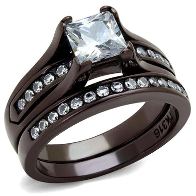 TK0W383DC - IP Dark Brown (IP coffee) Stainless Steel Ring with AAA Grade CZ  in Clear