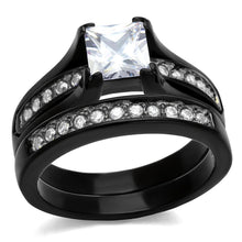 Load image into Gallery viewer, TK0W383J - Two-Tone IP Black Stainless Steel Ring with AAA Grade CZ  in Clear