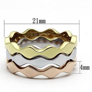 TK1002 - Three Tone (IP Gold & IP Rose Gold & High Polished) Stainless Steel Ring with No Stone