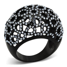 Load image into Gallery viewer, TK1003 - IP Black(Ion Plating) Stainless Steel Ring with Top Grade Crystal  in Light Sapphire