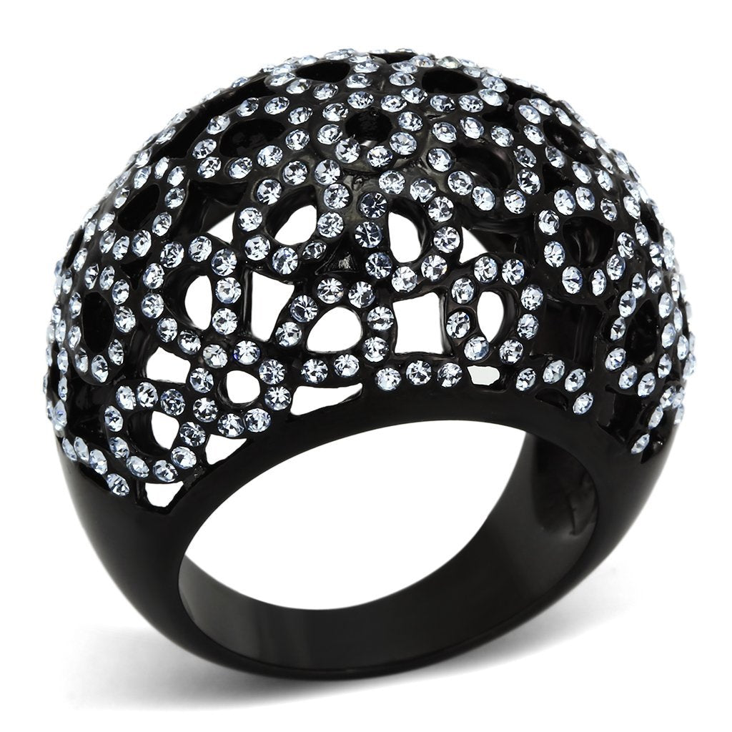TK1003 - IP Black(Ion Plating) Stainless Steel Ring with Top Grade Crystal  in Light Sapphire