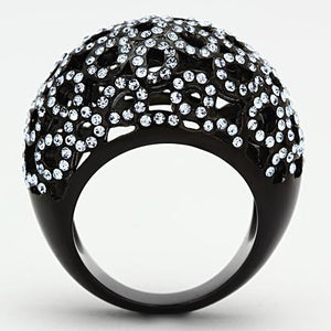 TK1003 - IP Black(Ion Plating) Stainless Steel Ring with Top Grade Crystal  in Light Sapphire