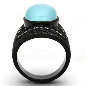 TK1006 - IP Black(Ion Plating) Stainless Steel Ring with Synthetic Cat Eye in Sea Blue