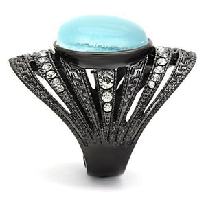 TK1006 - IP Black(Ion Plating) Stainless Steel Ring with Synthetic Cat Eye in Sea Blue