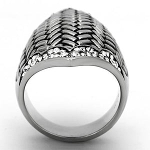 TK1009 - High polished (no plating) Stainless Steel Ring with Top Grade Crystal  in Clear