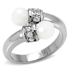 Load image into Gallery viewer, TK101 - High polished (no plating) Stainless Steel Ring with Milky CZ  in White