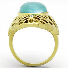 Load image into Gallery viewer, TK1029 - IP Gold(Ion Plating) Stainless Steel Ring with Synthetic Cat Eye in Light Sapphire
