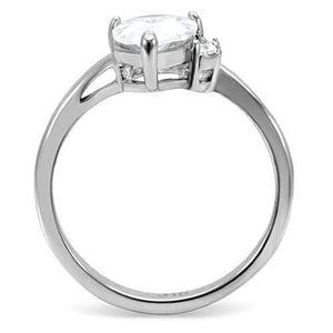 TK102 - High polished (no plating) Stainless Steel Ring with AAA Grade CZ  in Clear