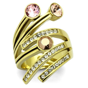 TK1033 - IP Gold(Ion Plating) Stainless Steel Ring with Top Grade Crystal  in Multi Color