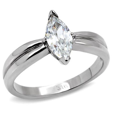 TK103 - High polished (no plating) Stainless Steel Ring with AAA Grade CZ  in Clear