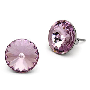 TK1042 - High polished (no plating) Stainless Steel Earrings with Top Grade Crystal  in Light Amethyst