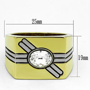 TK1065 - Two-Tone IP Gold (Ion Plating) Stainless Steel Ring with Top Grade Crystal  in Clear