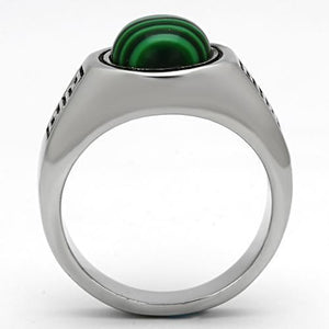 TK1070 - High polished (no plating) Stainless Steel Ring with Synthetic MALACHITE in Emerald