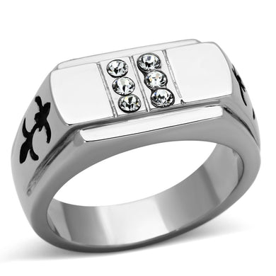 TK1071 - High polished (no plating) Stainless Steel Ring with Top Grade Crystal  in Clear