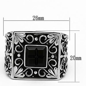 TK1074 - High polished (no plating) Stainless Steel Ring with Synthetic Synthetic Glass in Jet