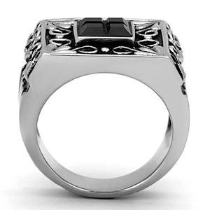 TK1074 - High polished (no plating) Stainless Steel Ring with Synthetic Synthetic Glass in Jet