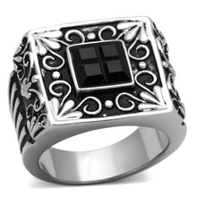 Load image into Gallery viewer, TK1074 - High polished (no plating) Stainless Steel Ring with Synthetic Synthetic Glass in Jet