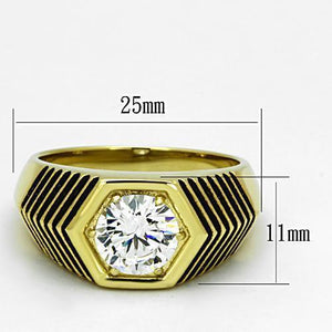 TK1076 - IP Gold(Ion Plating) Stainless Steel Ring with AAA Grade CZ  in Clear
