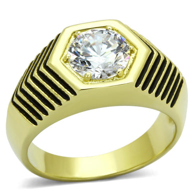 TK1076 - IP Gold(Ion Plating) Stainless Steel Ring with AAA Grade CZ  in Clear
