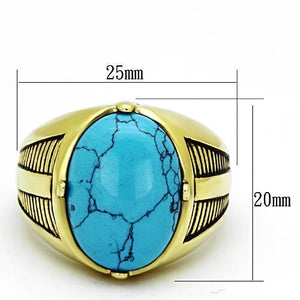 TK1077 - IP Gold(Ion Plating) Stainless Steel Ring with Synthetic Turquoise in Sea Blue