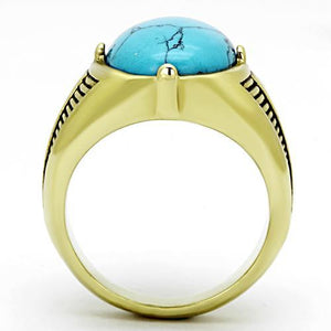 TK1077 - IP Gold(Ion Plating) Stainless Steel Ring with Synthetic Turquoise in Sea Blue