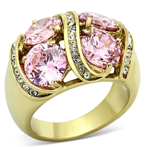 TK1099 - IP Gold(Ion Plating) Stainless Steel Ring with AAA Grade CZ  in Rose