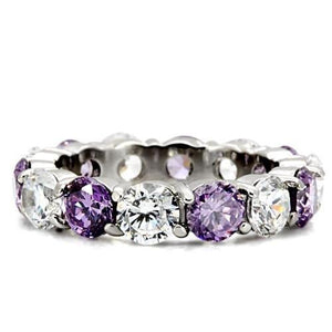 TK109 - High polished (no plating) Stainless Steel Ring with AAA Grade CZ  in Amethyst