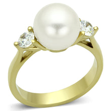 Load image into Gallery viewer, TK1103 - IP Gold(Ion Plating) Stainless Steel Ring with Synthetic Pearl in White