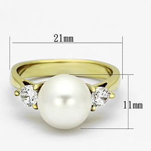 TK1103 - IP Gold(Ion Plating) Stainless Steel Ring with Synthetic Pearl in White