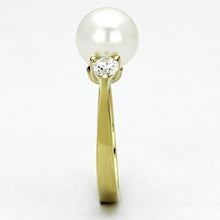 Load image into Gallery viewer, TK1103 - IP Gold(Ion Plating) Stainless Steel Ring with Synthetic Pearl in White