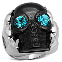 Load image into Gallery viewer, TK1118 - Two-Tone IP Black Stainless Steel Ring with Top Grade Crystal  in Blue Zircon