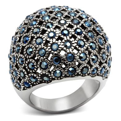 TK1143 - High polished (no plating) Stainless Steel Ring with Top Grade Crystal  in Aquamarine AB