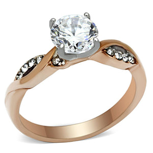 TK1163 - Two-Tone IP Rose Gold Stainless Steel Ring with AAA Grade CZ  in Clear