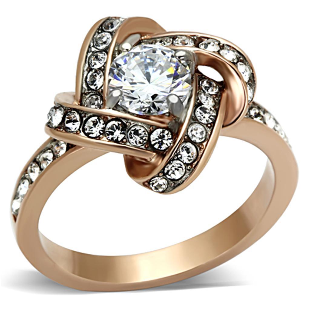 TK1166 - Two-Tone IP Rose Gold Stainless Steel Ring with AAA Grade CZ  in Clear