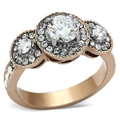 TK1167 Two-Tone IP Rose Gold Stainless Steel Ring with AAA Grade CZ in Clear