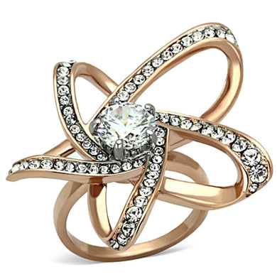 TK1170 - Two-Tone IP Rose Gold Stainless Steel Ring with AAA Grade CZ  in Clear