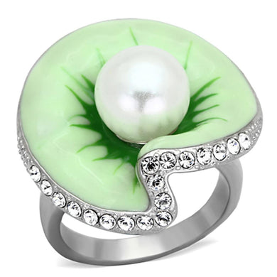 TK1171 - High polished (no plating) Stainless Steel Ring with Synthetic Pearl in White
