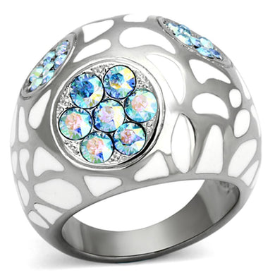 TK1172 - High polished (no plating) Stainless Steel Ring with Top Grade Crystal  in Aquamarine AB