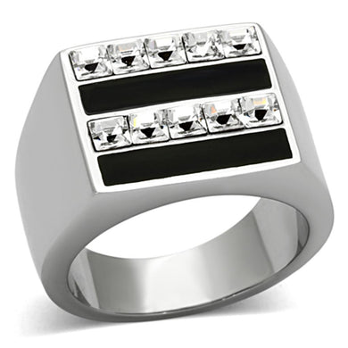 TK1177 - High polished (no plating) Stainless Steel Ring with Top Grade Crystal  in Clear