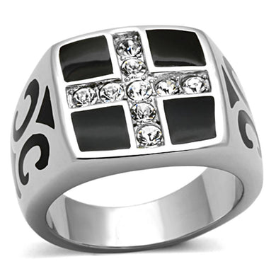 TK1179 - High polished (no plating) Stainless Steel Ring with Top Grade Crystal  in Clear