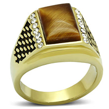 Load image into Gallery viewer, TK1187 - IP Gold(Ion Plating) Stainless Steel Ring with Synthetic Tiger Eye in Topaz