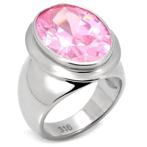 TK118 - High polished (no plating) Stainless Steel Ring with AAA Grade CZ  in Rose